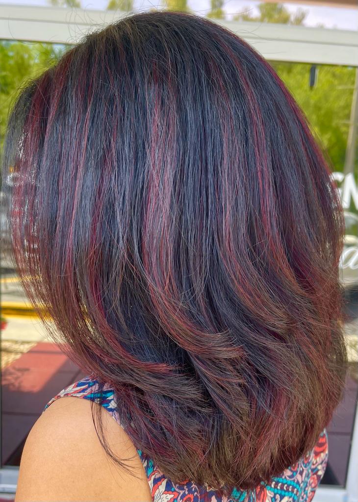 Client with a sleek, vegan-friendly bob haircut at Bijal Beauty Salon in Riverview, FL